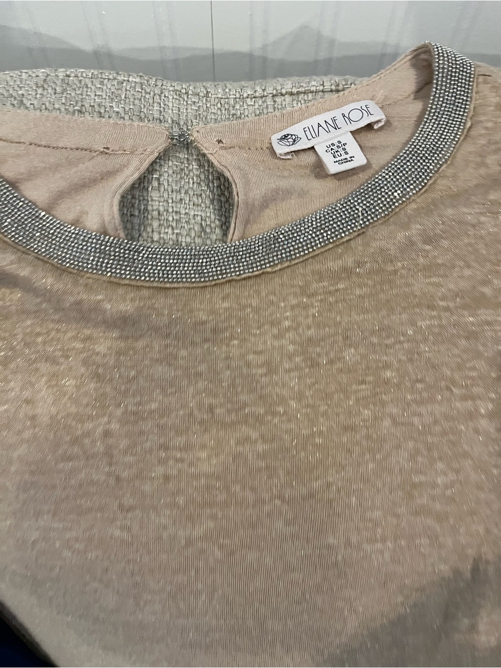 Women’s Abercrombie & Fitch Shimmery Beige Top with Silver Beaded Neckline